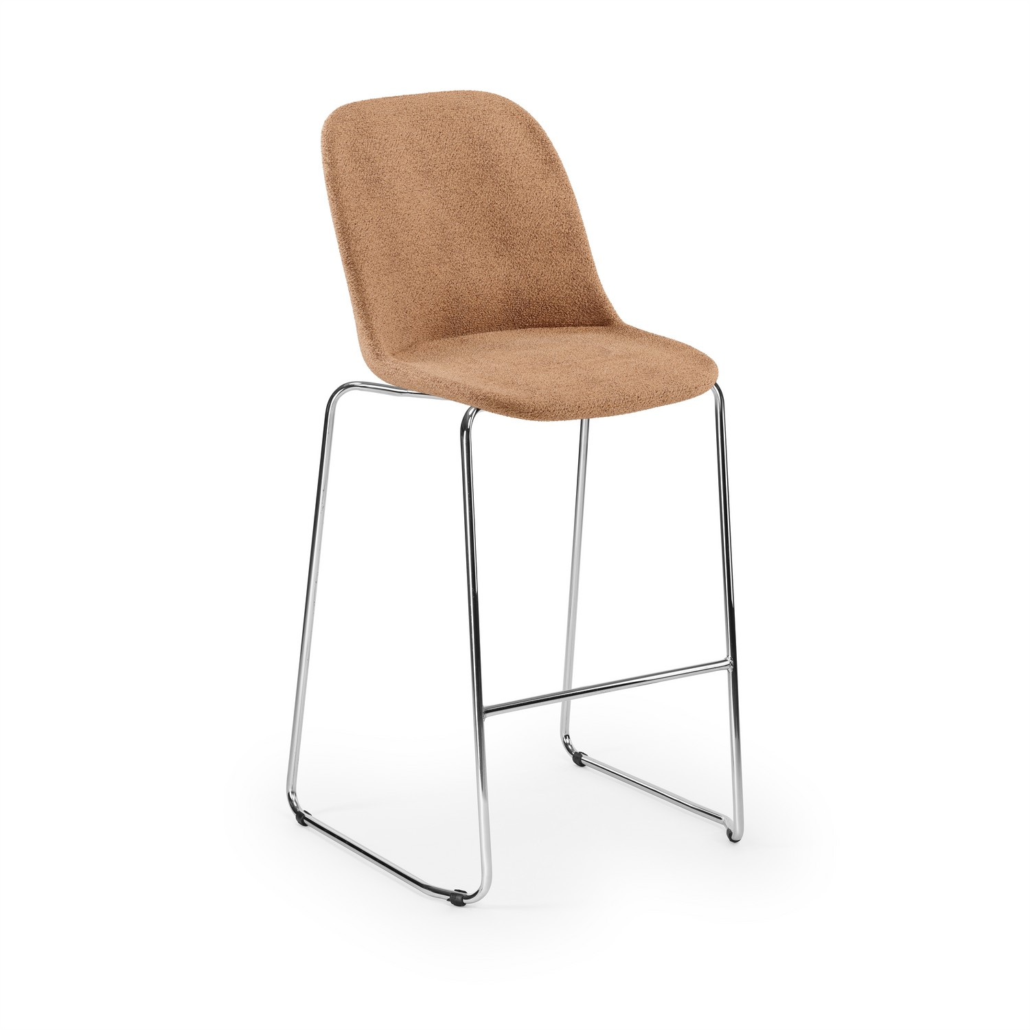 Camel Kumaş Metal Krom Ayaklı Bar Sandalyesi