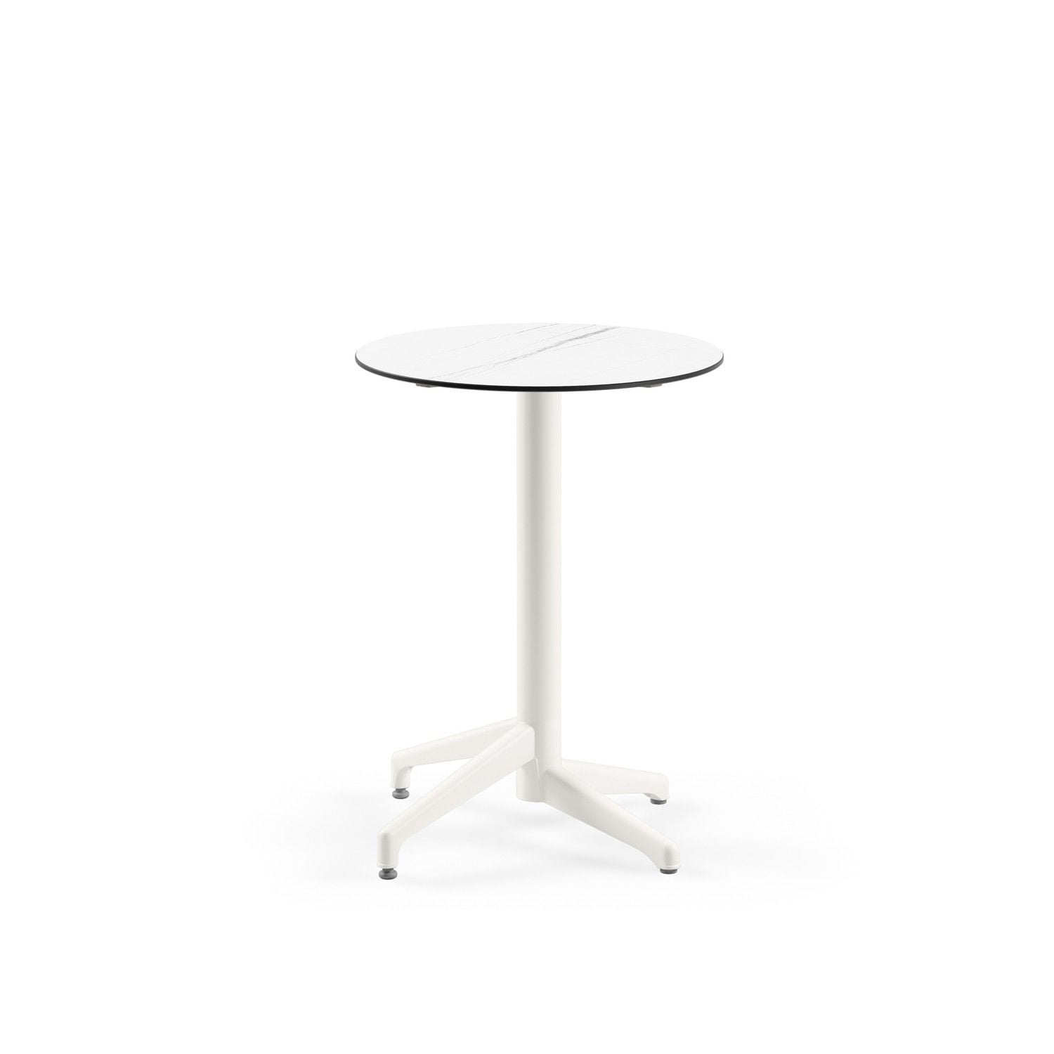Compact Teras Masası - Beyaz Mermer Desenli, Paslanmaz, Yuvarlak Bahçe ve Cafe Masası 60 cm