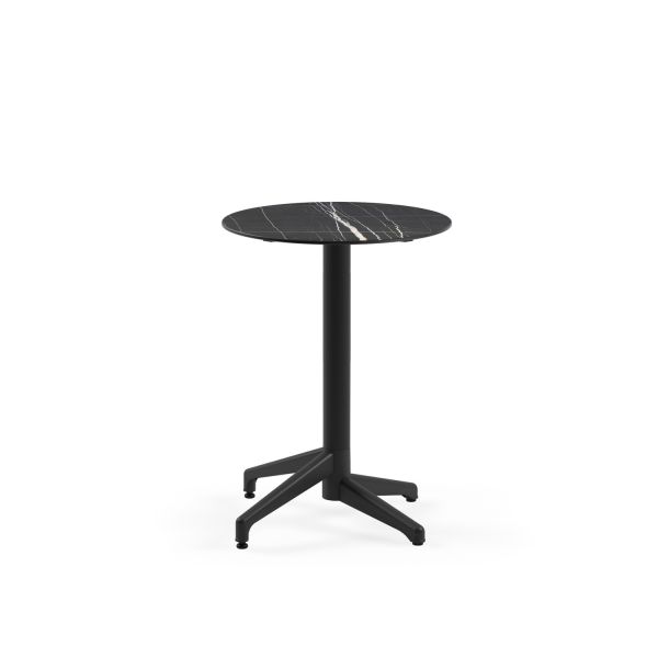 Siyah Mermer Compact Siyah Ayaklı Bahçe Masası Ø60 cm