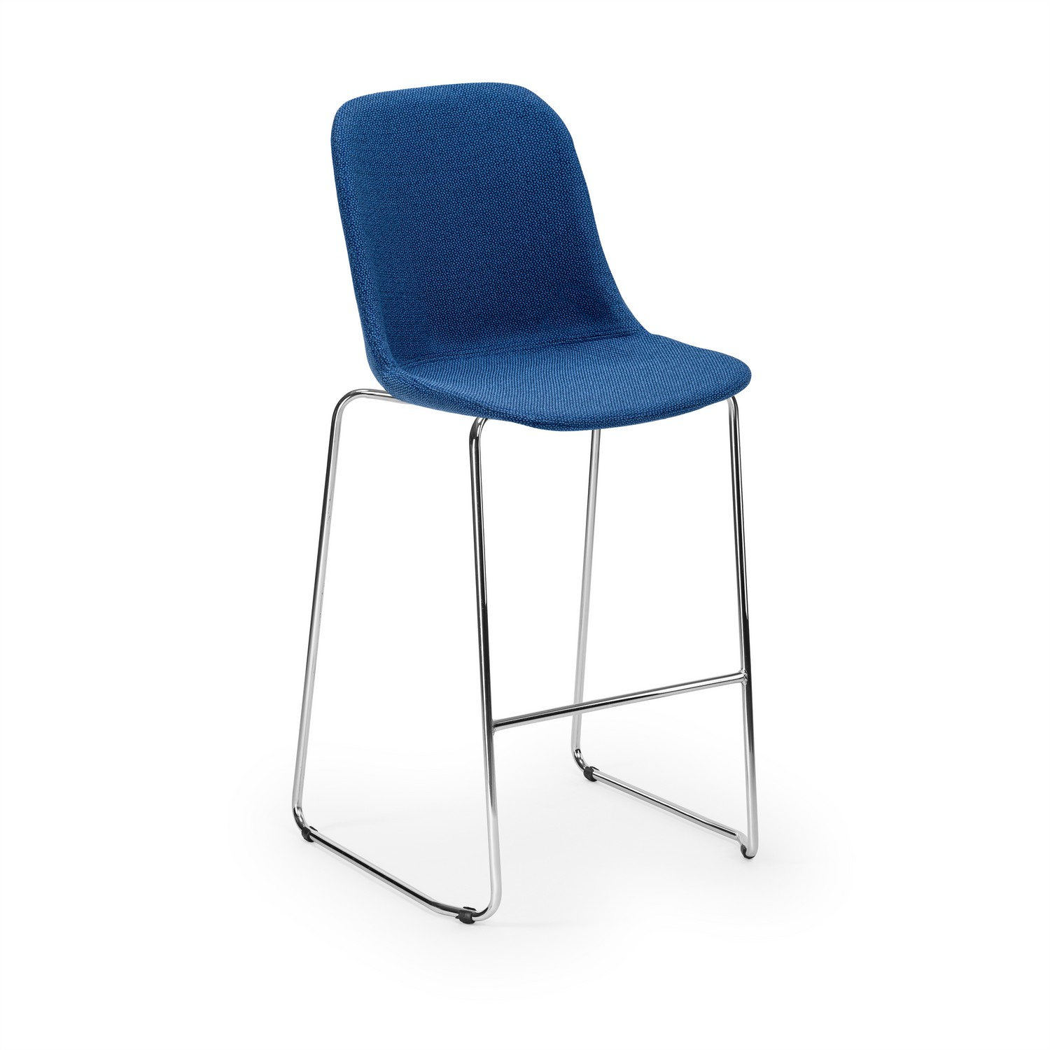 Mavi Kumaş Döşemeli Bar Sandalyesi 75 cm Metal Krom Ayaklı