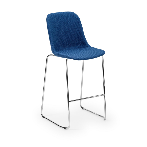 Mavi Kumaş Döşemeli Bar Sandalyesi 75 cm Metal Krom Ayaklı
