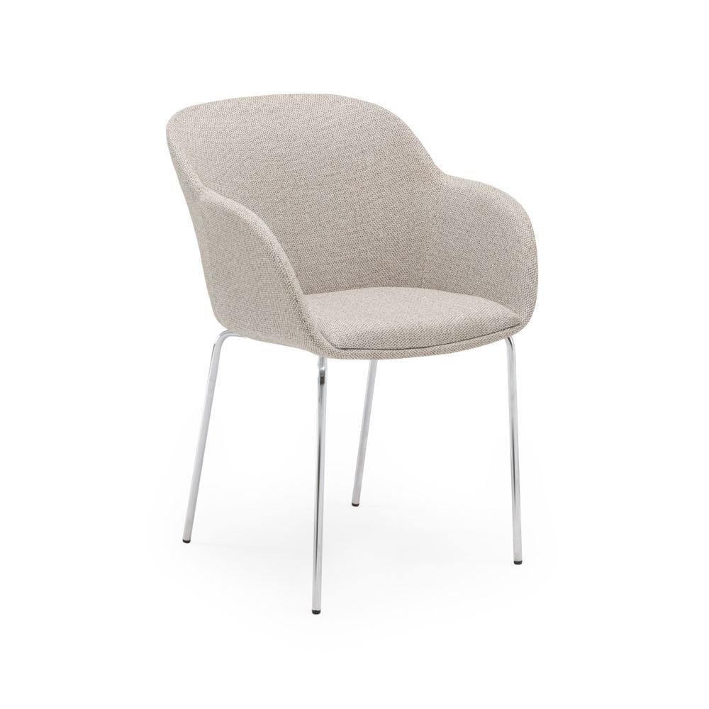 Ekru Krem Kumaş Metal Krom Ayaklı Modern Mutfak Sandalyesi