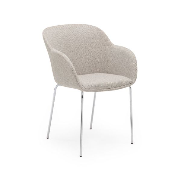 Ekru Krem Kumaş Metal Krom Ayaklı Modern Mutfak Sandalyesi