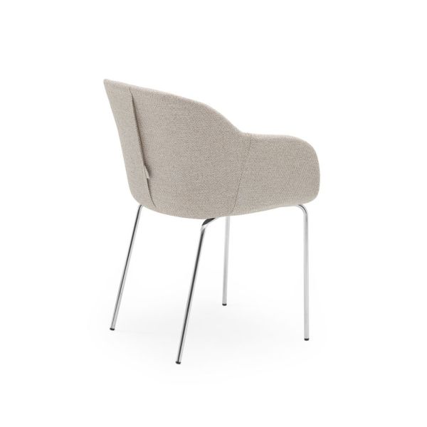Ekru Krem Kumaş Metal Krom Ayaklı Modern Mutfak Sandalyesi