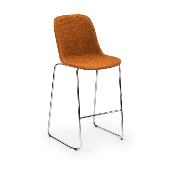 Turuncu Kumaş Döşemeli Bar Sandalyesi 75 cm Metal Krom Ayaklı