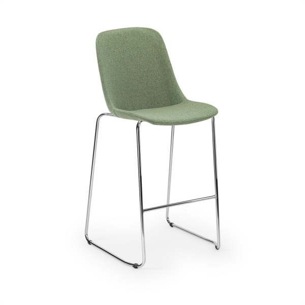 Yeşil Kumaş Döşemeli Bar Sandalyesi 75 cm Metal Krom Ayaklı
