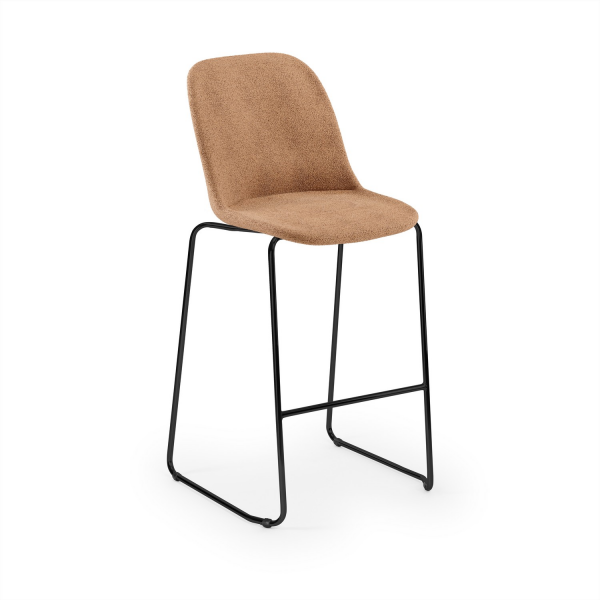 Camel Kumaş Döşemeli Bar Sandalyesi 75 cm Metal Siyah Ayaklı