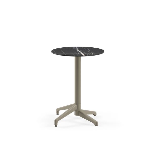 Compact Cafe Masası | TSE Belgeli | Paslanmaz | 60 cm Yuvarlak Vizon Ayaklı | Siyah Mermer Desenli Laminat | Mutfak, Otel, Restoran, Kafe, Bahçe, Balkon, Teras Masası