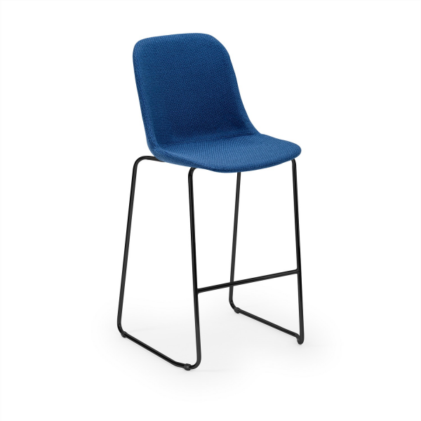 Koyu Mavi Kumaş Bar Sandalyesi 75 cm Metal Siyah Ayaklı