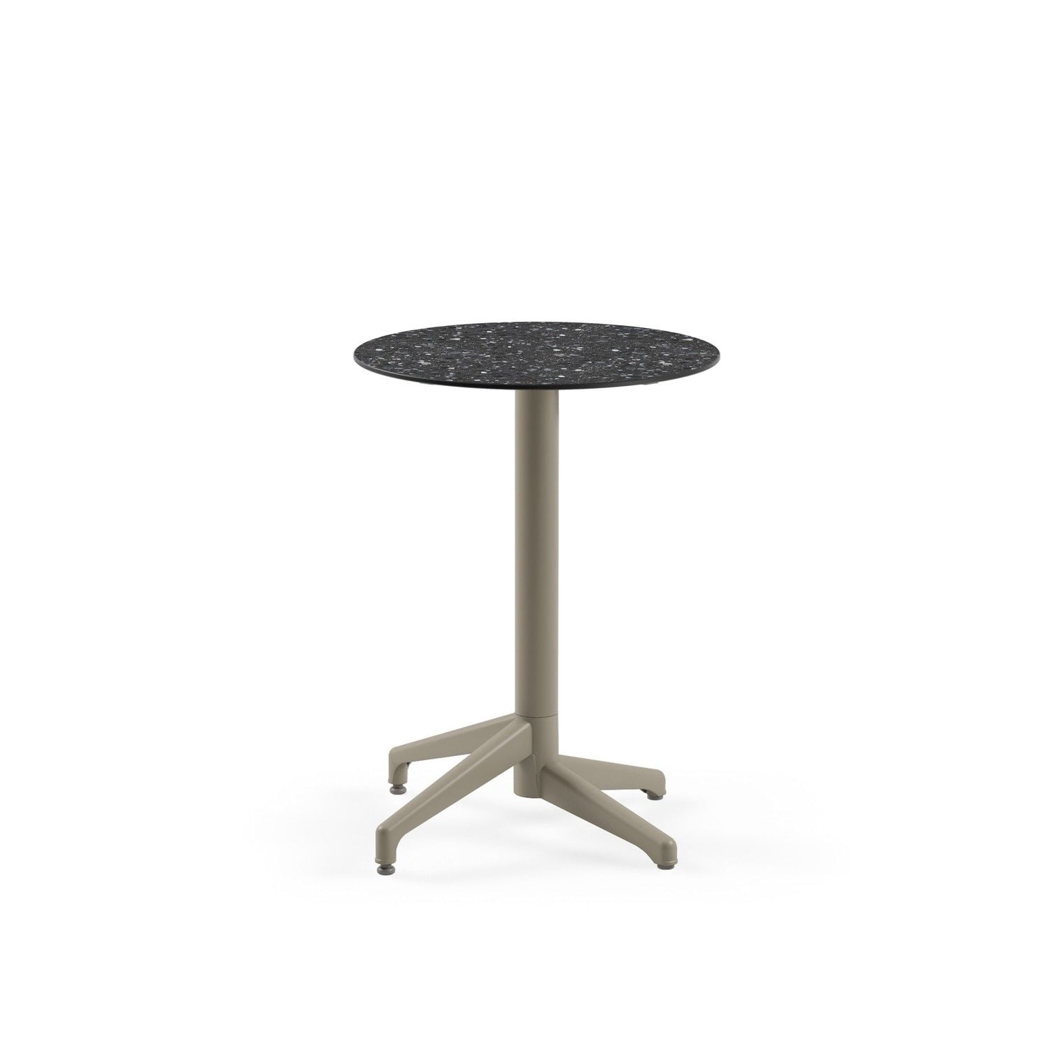 Compact Terrazzo Kafe Masa 60 cm Çap, Vizon Renk Ayaklı, Laminat Mermer Desenli, Paslanmaz, Dayanıklı Bahçe ve İç Mekan Masası