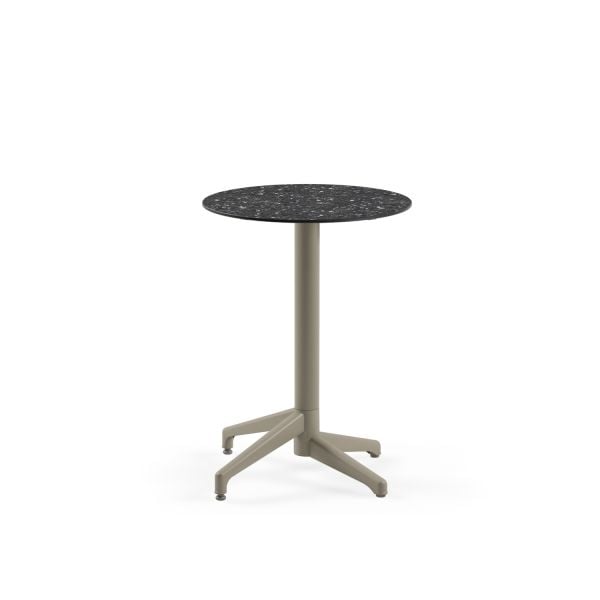 Compact Terrazzo Kafe Masa 60 cm Çap, Vizon Renk Ayaklı, Laminat Mermer Desenli, Paslanmaz, Dayanıklı Bahçe ve İç Mekan Masası