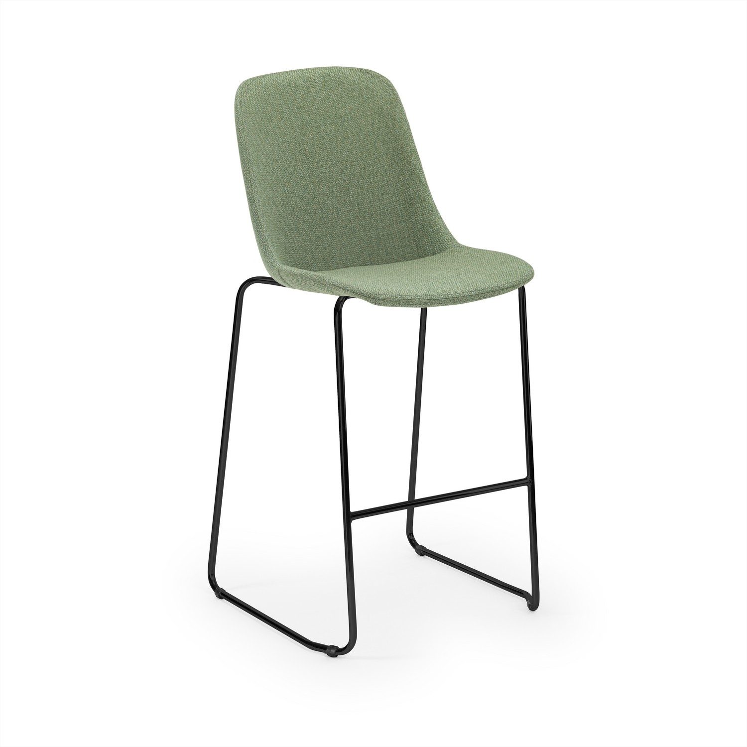 Yeşil Kumaş Bar Sandalyesi 75 cm Metal Siyah Ayaklı