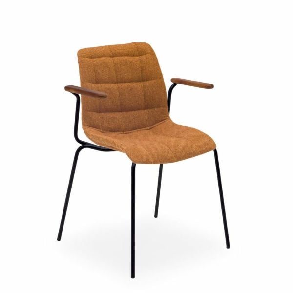 Mat Siyah Metal Turuncu Kollu Modern Salon Sandalyesi