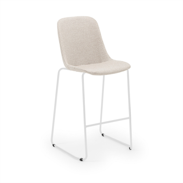 Krem Kumaş Bar Sandalyesi 75 cm Metal Beyaz Ayaklı