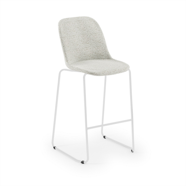 Kumaş Döşemeli Bar Sandalyesi 75 cm Metal Beyaz Ayaklı