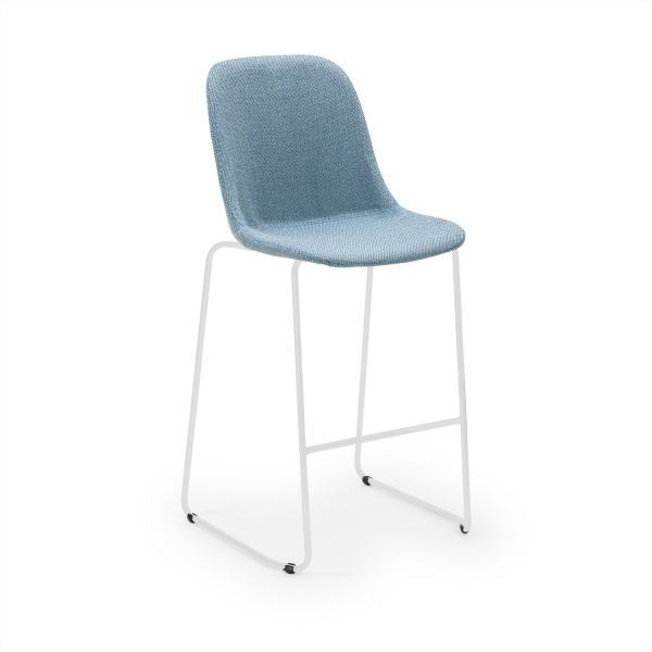 Açık Mavi Kumaş Bar Sandalyesi 75 cm Metal Beyaz Ayaklı