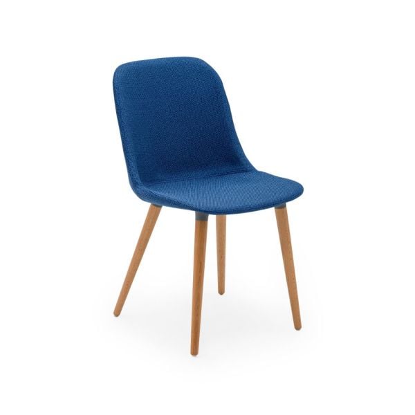 Ahşap Ayaklı Mavi Kumaş Döşemeli Cafe Sandalyesi