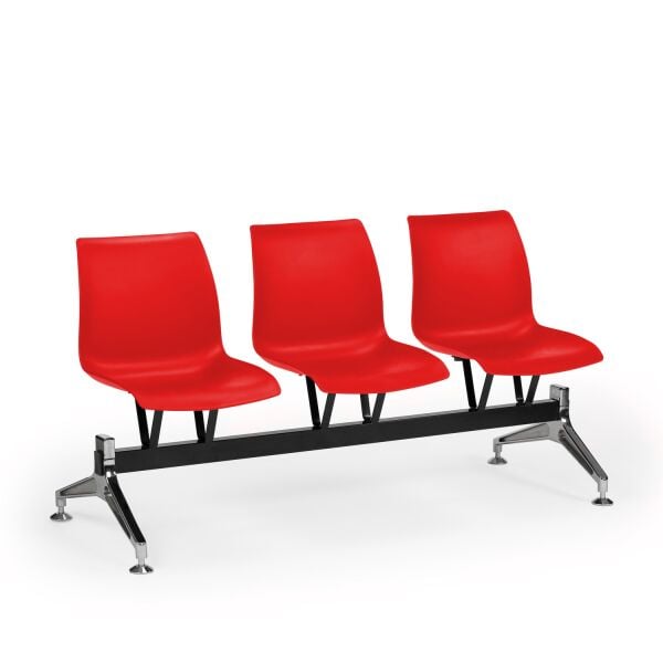 Kırmızı 3 Kişilik Ofis Bekleme Sandalyesi Metal Ayaklı