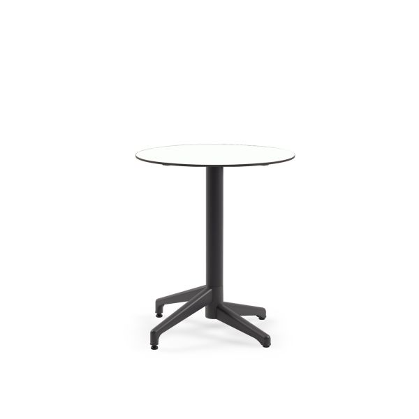 Compact Veranda Masası – 70 cm Yuvarlak, Beyaz Laminat, Paslanmaz | Otel, Kafe, Restoran, Balkon, Teras ve Bahçe Kullanımı İçin Dayanıklı Masa