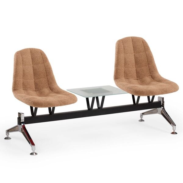 Camel Kumaşlı 2 Kişilik Sehpalı Ofis Bekleme Sandalyesi