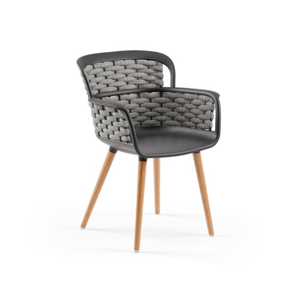 Antrasit Gövde Gri Örgülü Ahşap Ayaklı Sandalye | Dayanıklı, Hafif & Şık – Mutfak, Cafe, Otel İçin