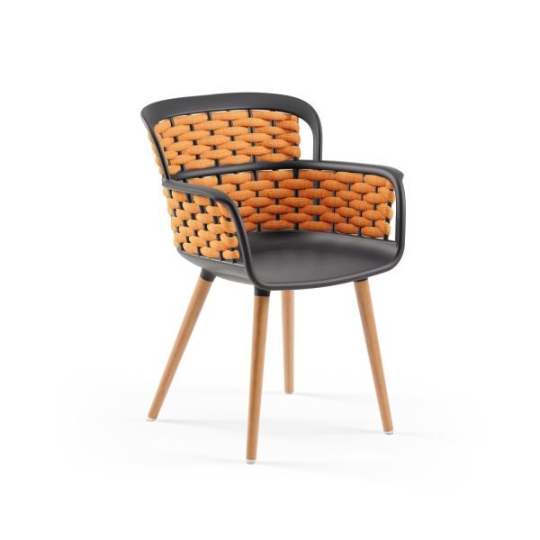 Antrasit Gövde Turuncu Örgülü Ahşap Ayaklı Modern Çok Amaçlı Sandalye – Mutfak, Salon, Otel, Cafe ve Restaurant İçin Dayanıklı Hafif Tasarım