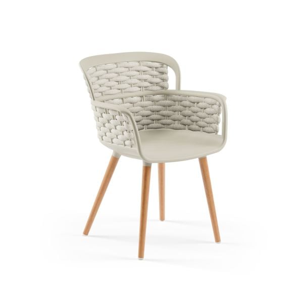 Bej Örgülü Ahşap Ayaklı Sandalye | Mutfak, Salon, Cafe, Restaurant İçin Modern Sandalye Modeli