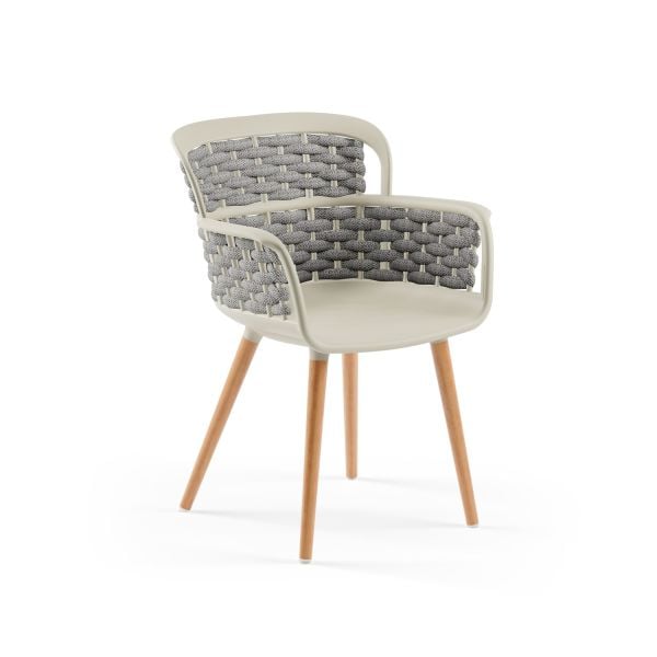 Bej Gövde Gri Örgülü Ahşap Ayaklı Sandalye – Dayanıklı, Şık ve Çok Amaçlı Kullanım İçin