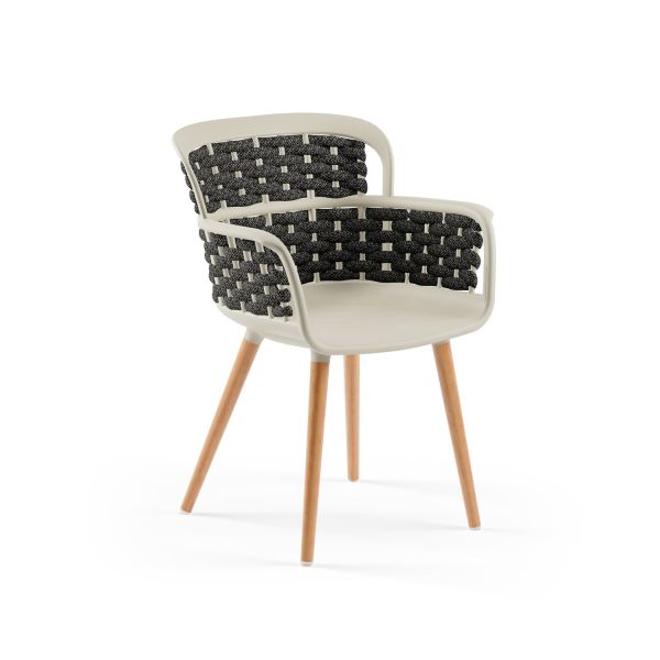 Bej Gövde Siyah Örgülü Mutfak Sandalyesi – Dayanıklı Ahşap Ayaklı, Yerli Üretim, Modern Tasarım