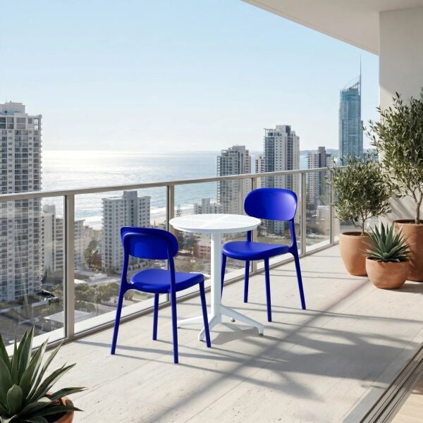 Mavi Beyaz Balkon Bahçe Masa Sandalye Takımı 2 Kişilik 60 cm