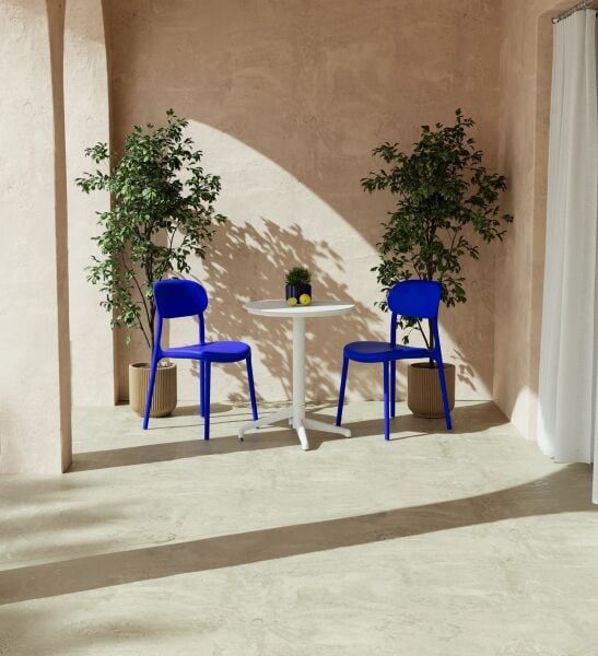 Mavi Beyaz Balkon Bahçe Masa Sandalye Takımı 2 Kişilik 60 cm