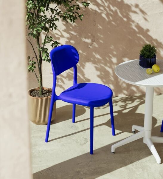 Mavi Beyaz Balkon Bahçe Masa Sandalye Takımı 2 Kişilik 60 cm