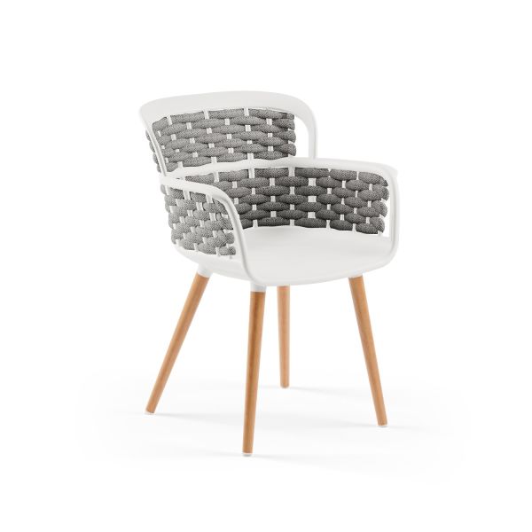Beyaz Gövde Gri Örgülü Mutfak Sandalyesi | Ahşap Ayaklı Şık ve Dayanıklı Sandalye Modeli