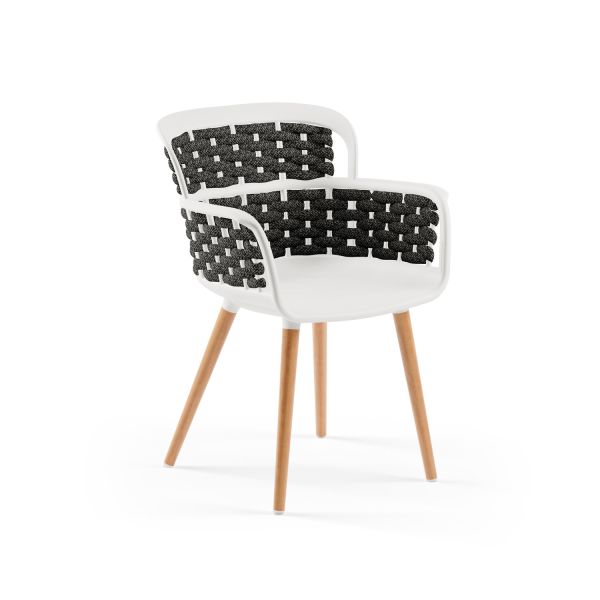 Ahşap Ayaklı Siyah Örgülü Beyaz Cafe Sandalyesi – Şık, Dayanıklı, Mutfak, Salon, Otel ve Restaurant Kullanımına Uygun Sandalye Modeli