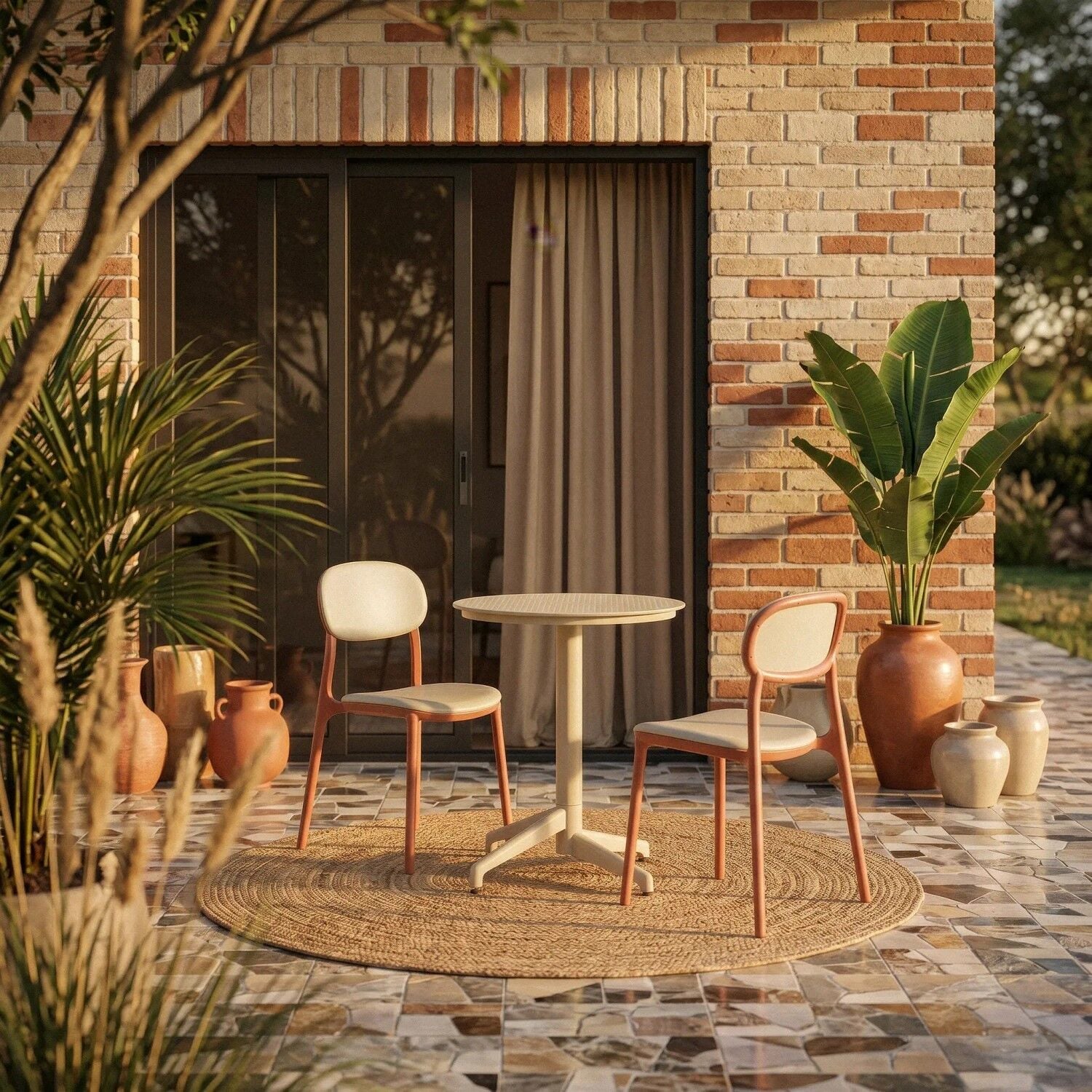 Terrakota Bej Veranda Bahçe Masa Sandalye Takımı 2 Kişilik