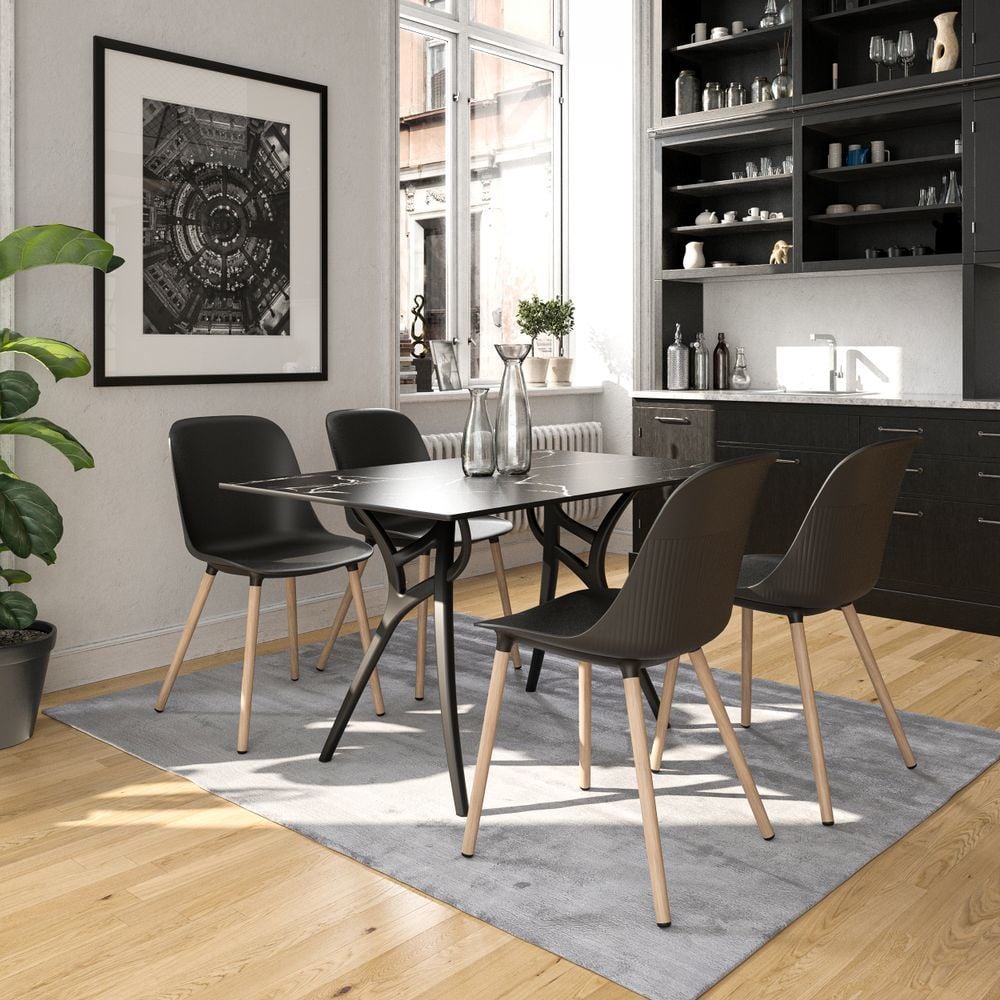 Siyah Mutfak Masa Sandalye Takımı 4 Kişilik 77x120 cm