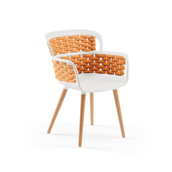 Beyaz Gövde Turuncu Örgülü Ahşap Ayaklı Kafe Sandalyesi | Modern, Dayanıklı, Hafif Mutfak, Salon, Otel, Restaurant Sandalye Modeli