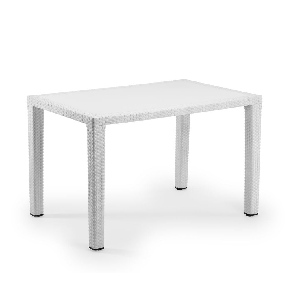 Beyaz 120x80 Rattan Görünümlü Dış Mekan Bahçe Masası