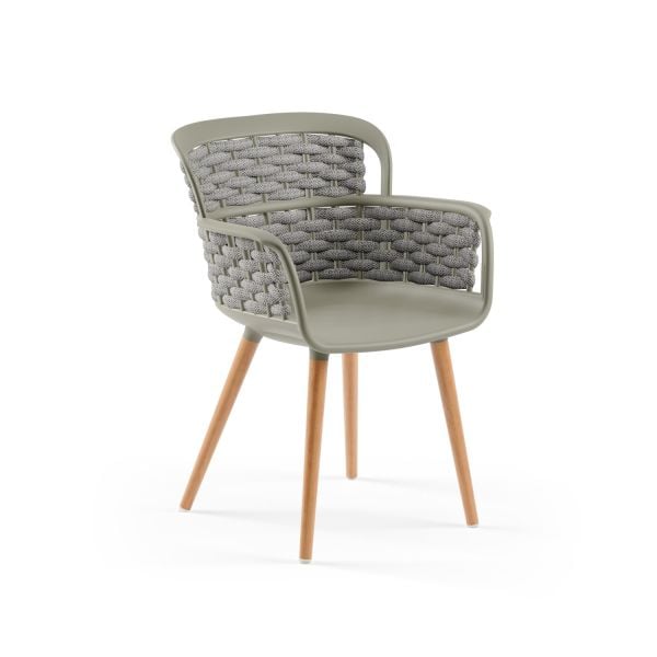 Çimento Gri Gövde Gri Örgülü Ahşap Ayaklı Dayanıklı Otel & Cafe Sandalyesi – Hafif ve Şık Tasarım