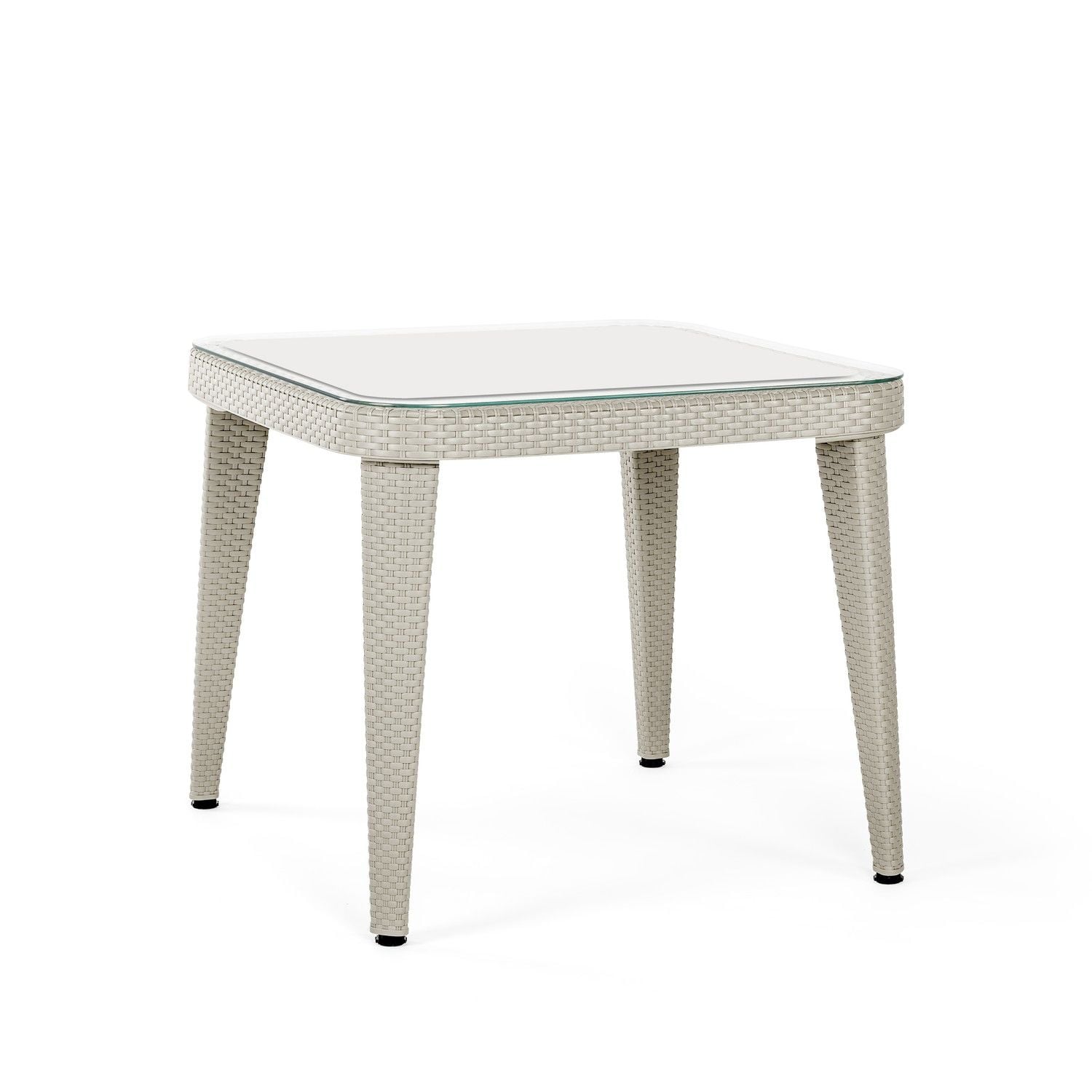 Bej Plastik Rattan Bahçe Masası 90x90 Temperli Camlı