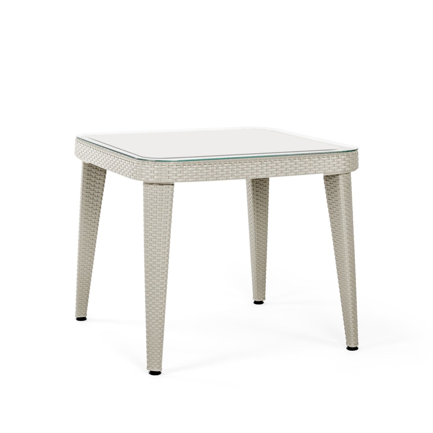 Bej Plastik Rattan Bahçe Masası 90x90 Temperli Camlı