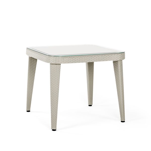 Bej Plastik Rattan Bahçe Masası 90x90 Temperli Camlı