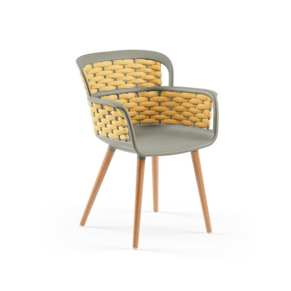 Çimento Gri Gövde Sarı Örgülü Ahşap Ayaklı Mutfak Sandalyesi | Şık, Dayanıklı, Yerli Üretim Sandalye Modeli