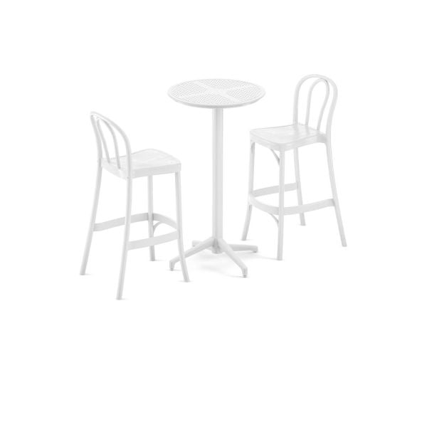 Beyaz 2 Kişilik Bahçe Bar Masa Sandalye Takımı 60 cm