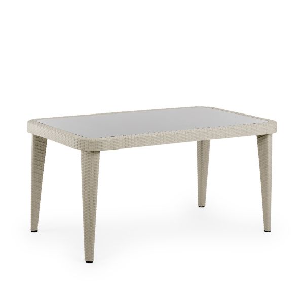 Bej 90x150 cm Camlı Bahçe Masası | Dış Mekan Masa