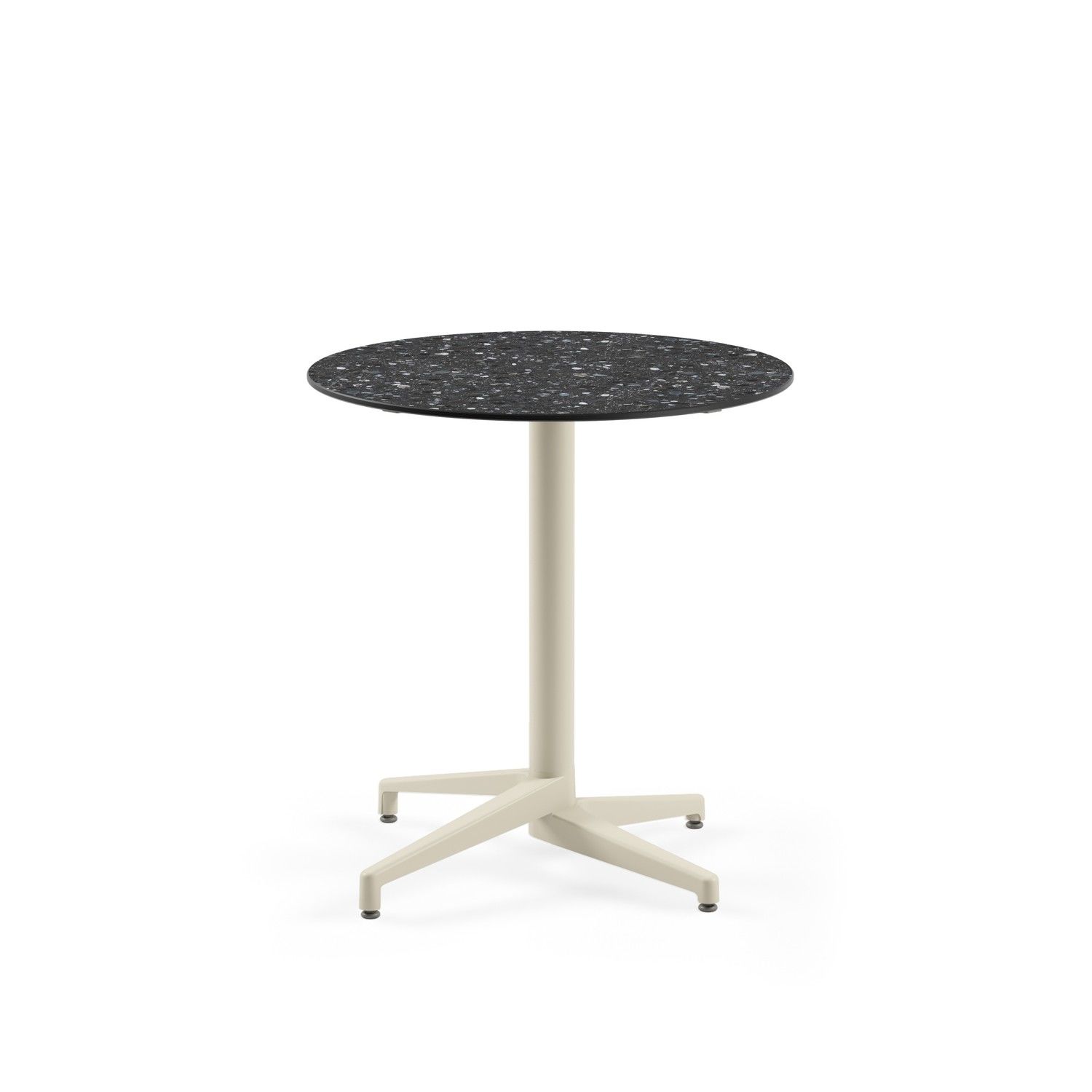 Compact Bahçe Yemek Masası - 77 cm Çap Yuvarlak Bej Ayaklı, Terrazzo Laminat Mermer Desenli, Paslanmaz, Dış Mekan ve İç Mekan Kullanımı İçin Dayanıklı Masa