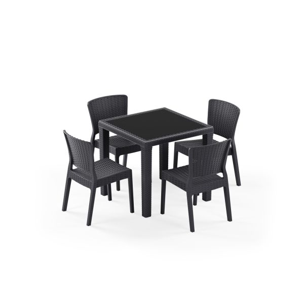 Antrasit Rattan Bahçe Masa Sandalye Takımı 4 Kişilik 80x80