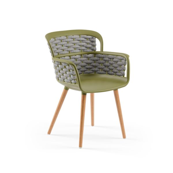 Haki Yeşil Gövde Gri Örgülü Yemek Sandalyesi – Dayanıklı, Şık ve Çok Amaçlı Ahşap Ayaklı Yerli Üretim Sandalye