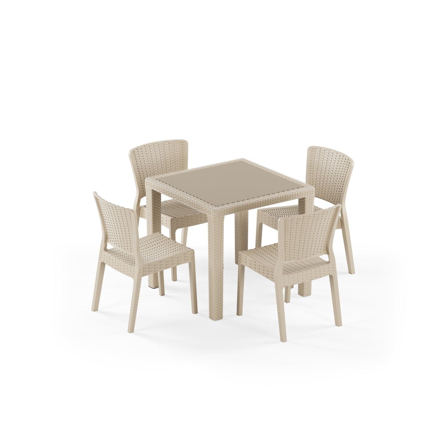 Bej Dış Mekan Bahçe Masa Sandalye Takımı 4 Kişilik 80x80