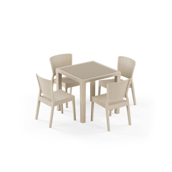 Bej Dış Mekan Bahçe Masa Sandalye Takımı 4 Kişilik 80x80